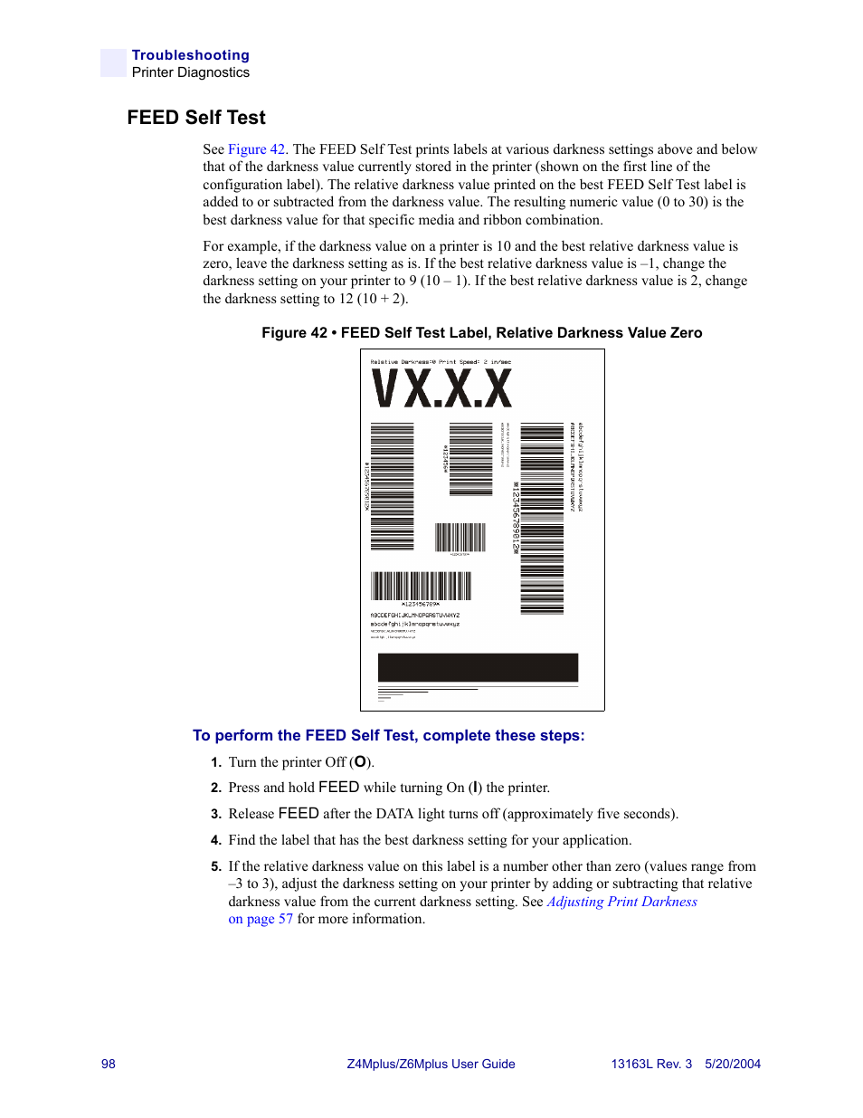 Feed self test, Feed self | Zebra Technologies Z6Mplus User Manual | Page 116 / 142