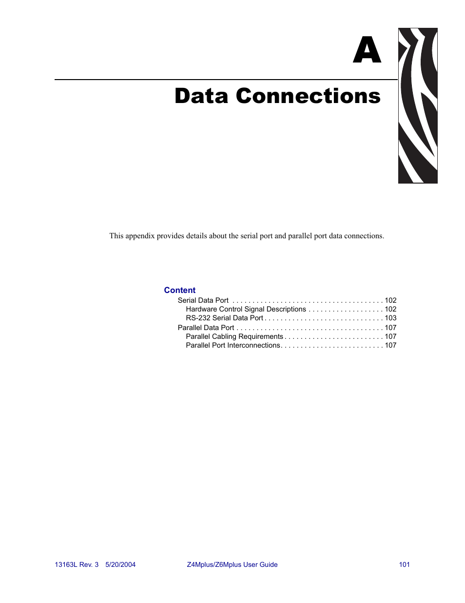 Data connections, A • data connections | Zebra Technologies Z6Mplus User Manual | Page 119 / 142
