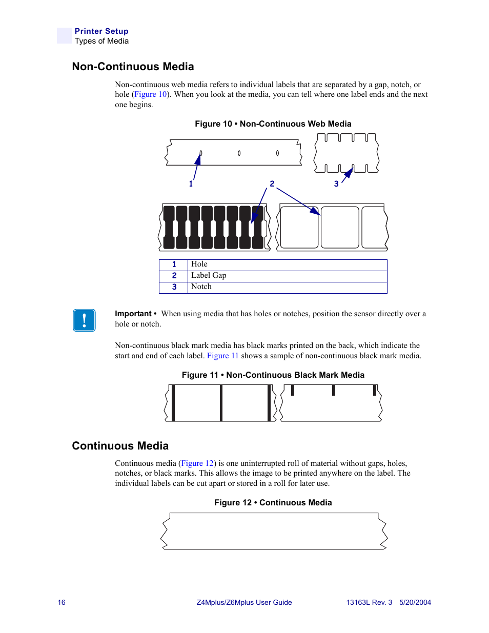 Non-continuous media, Continuous media, Non-continuous media continuous media | Zebra Technologies Z6Mplus User Manual | Page 34 / 142