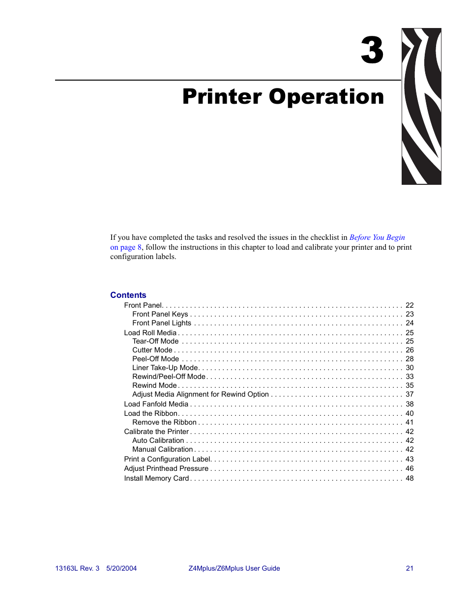 Printer operation, 3 • printer operation | Zebra Technologies Z6Mplus User Manual | Page 39 / 142