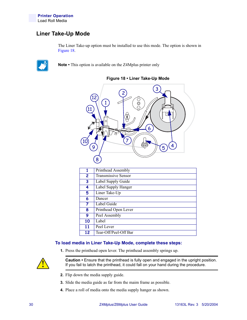 Liner take-up mode | Zebra Technologies Z6Mplus User Manual | Page 48 / 142
