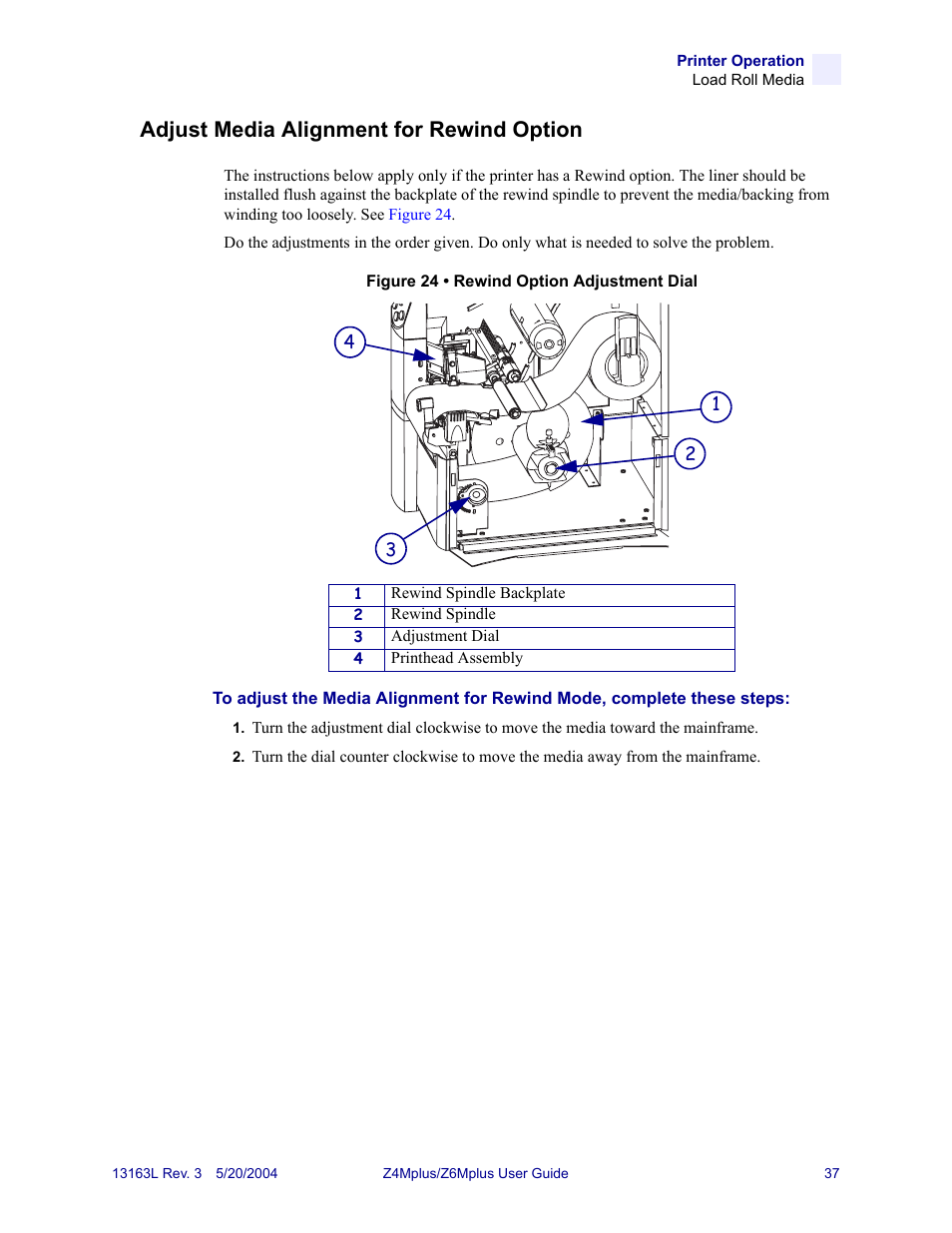 Adjust media alignment for rewind option | Zebra Technologies Z6Mplus User Manual | Page 55 / 142