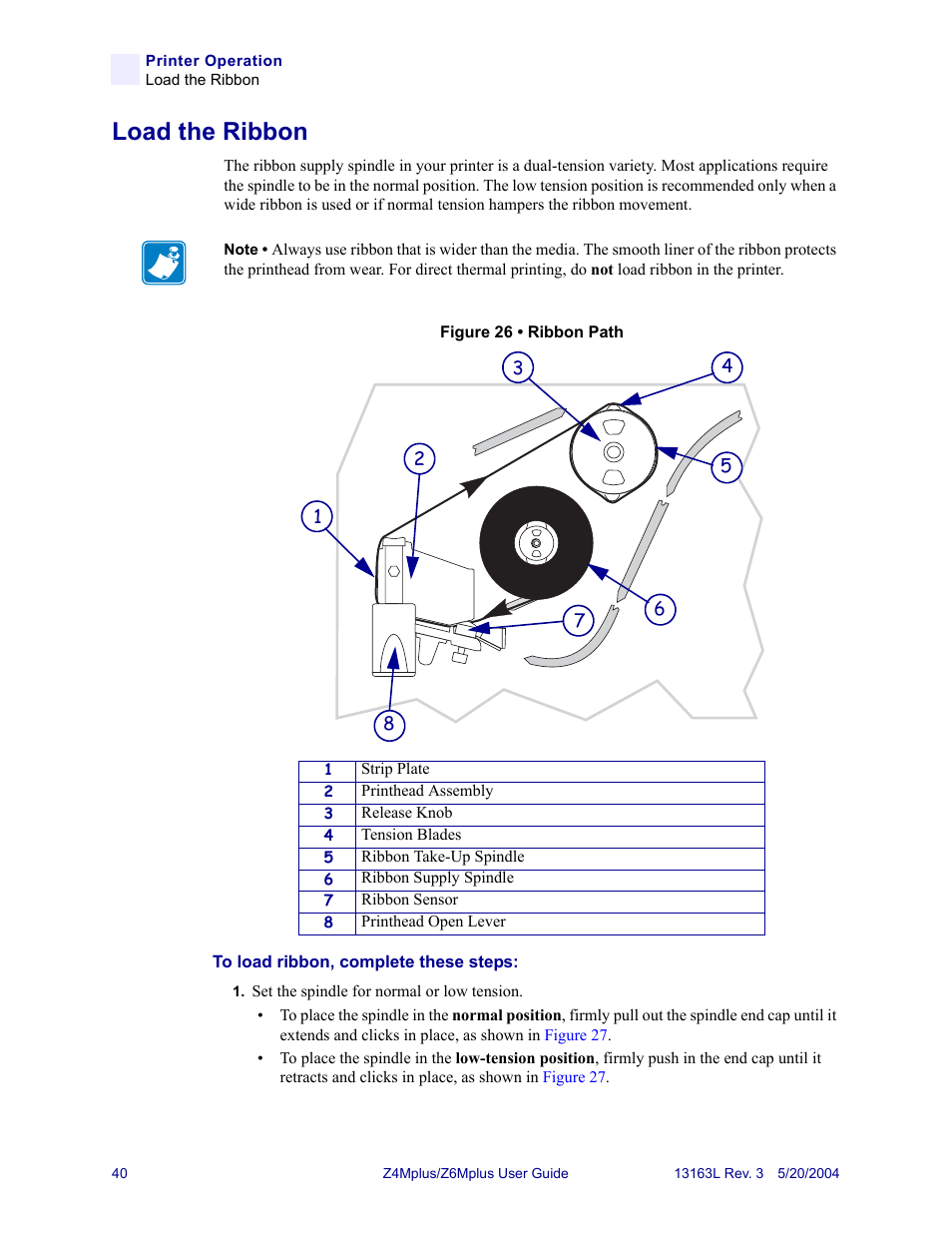 Load the ribbon | Zebra Technologies Z6Mplus User Manual | Page 58 / 142