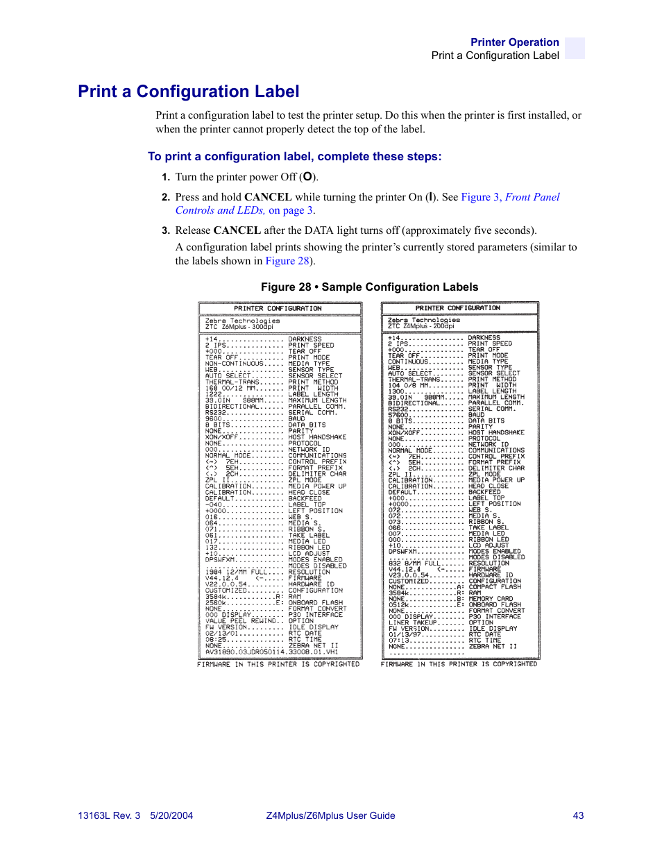 Print a configuration label | Zebra Technologies Z6Mplus User Manual | Page 61 / 142