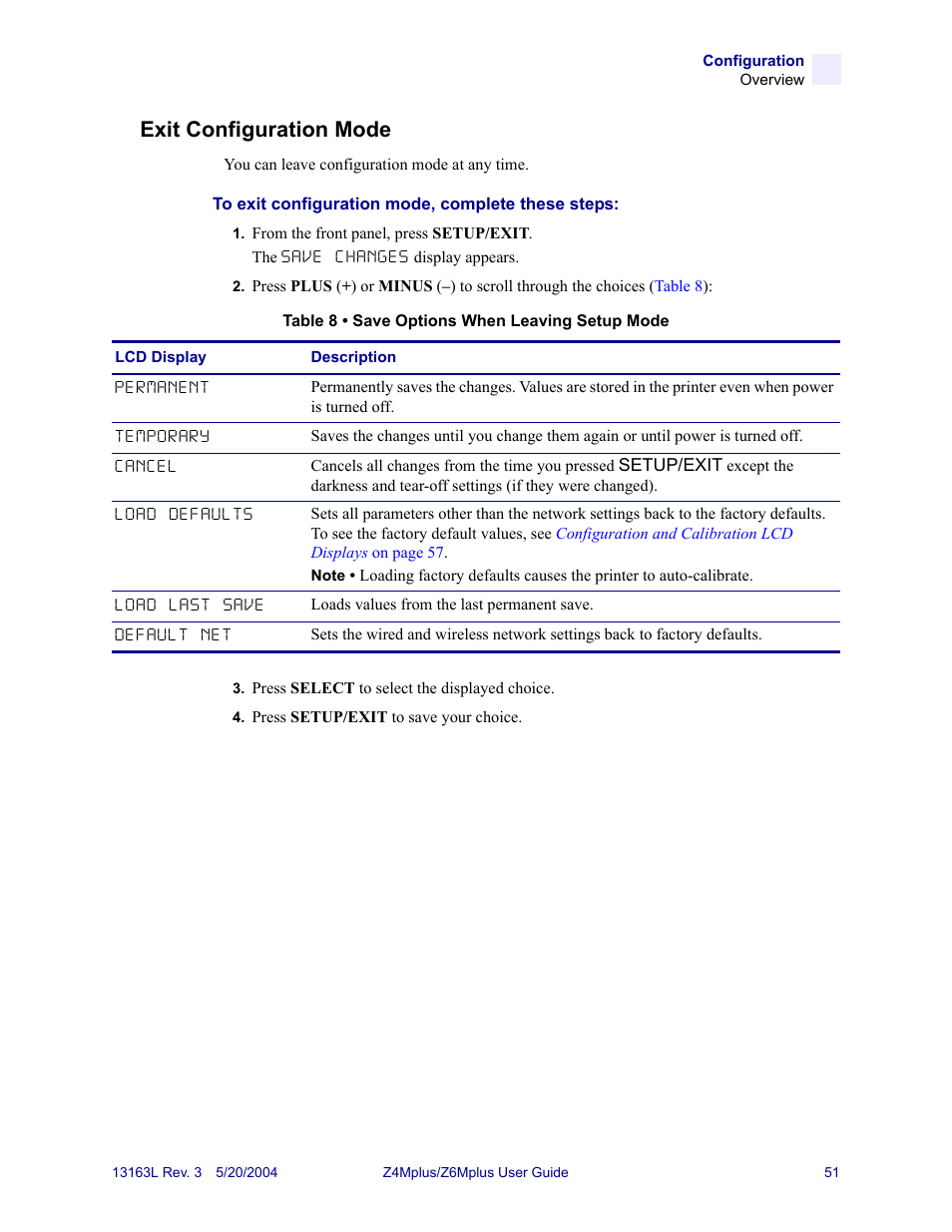 Exit configuration mode | Zebra Technologies Z6Mplus User Manual | Page 69 / 142