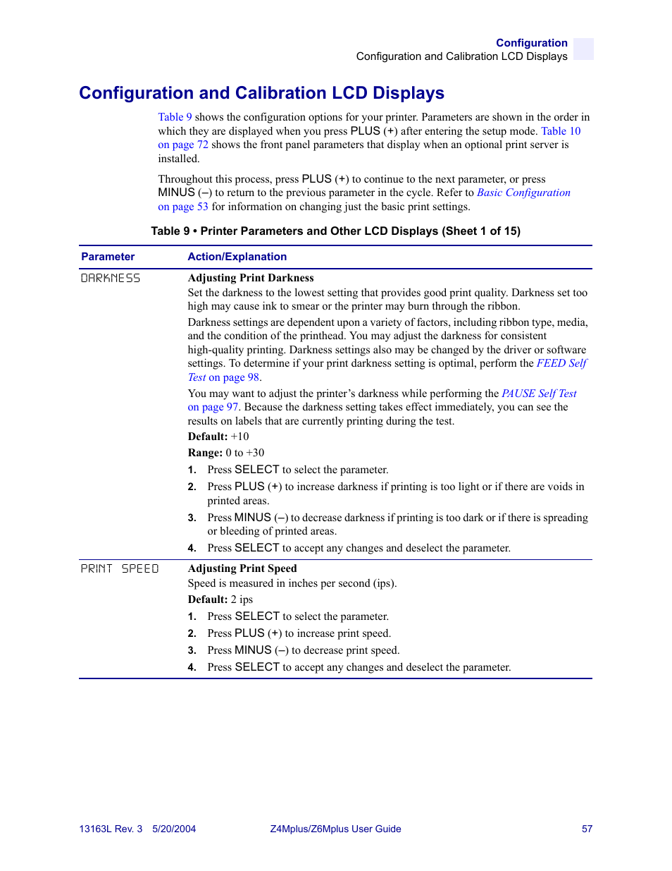 Configuration and calibration lcd displays | Zebra Technologies Z6Mplus User Manual | Page 75 / 142