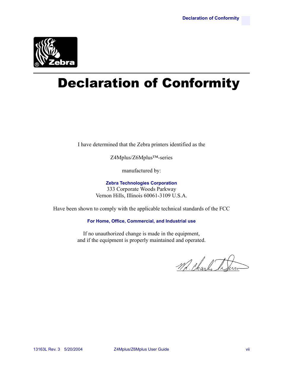 Declaration of conformity | Zebra Technologies Z6Mplus User Manual | Page 9 / 142