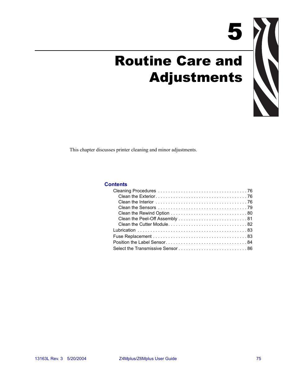 Routine care and adjustments, 5 • routine care and adjustments | Zebra Technologies Z6Mplus User Manual | Page 93 / 142