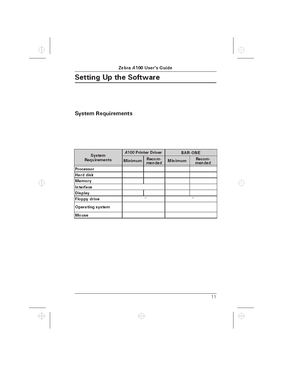 Setting up the software, System requirements | Zebra Technologies A100 User Manual | Page 16 / 28