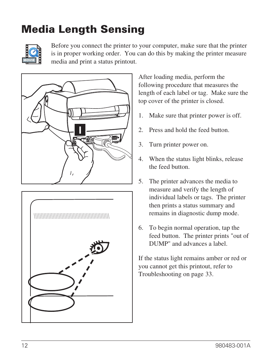 Media length sensing 12, Media length sensing | Zebra Technologies Desktop Printer User Manual | Page 20 / 54