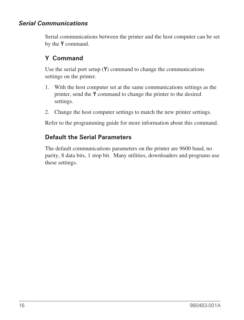 Serial communications 16 | Zebra Technologies Desktop Printer User Manual | Page 24 / 54