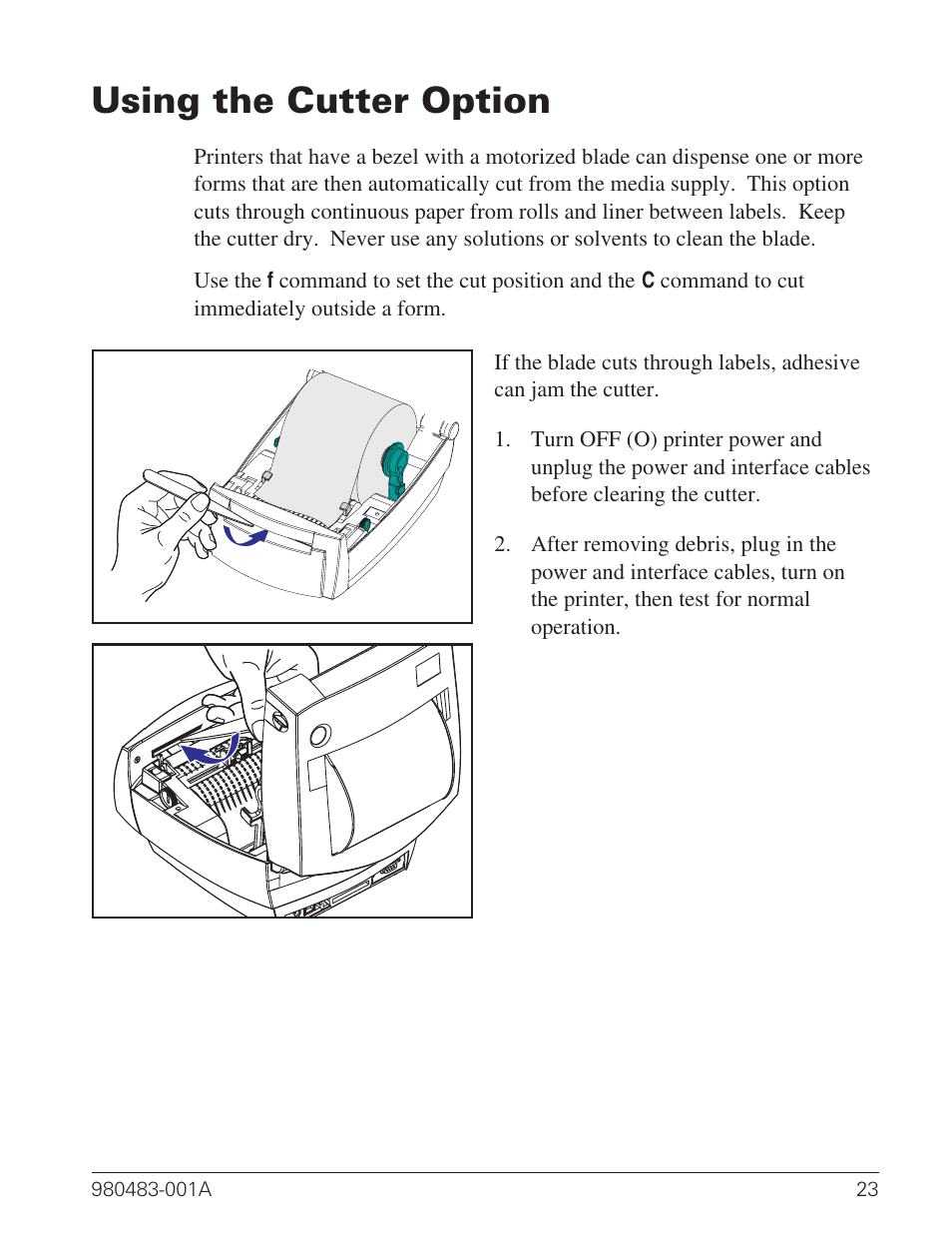 Using the cutter option 23, Using the cutter option | Zebra Technologies Desktop Printer User Manual | Page 31 / 54