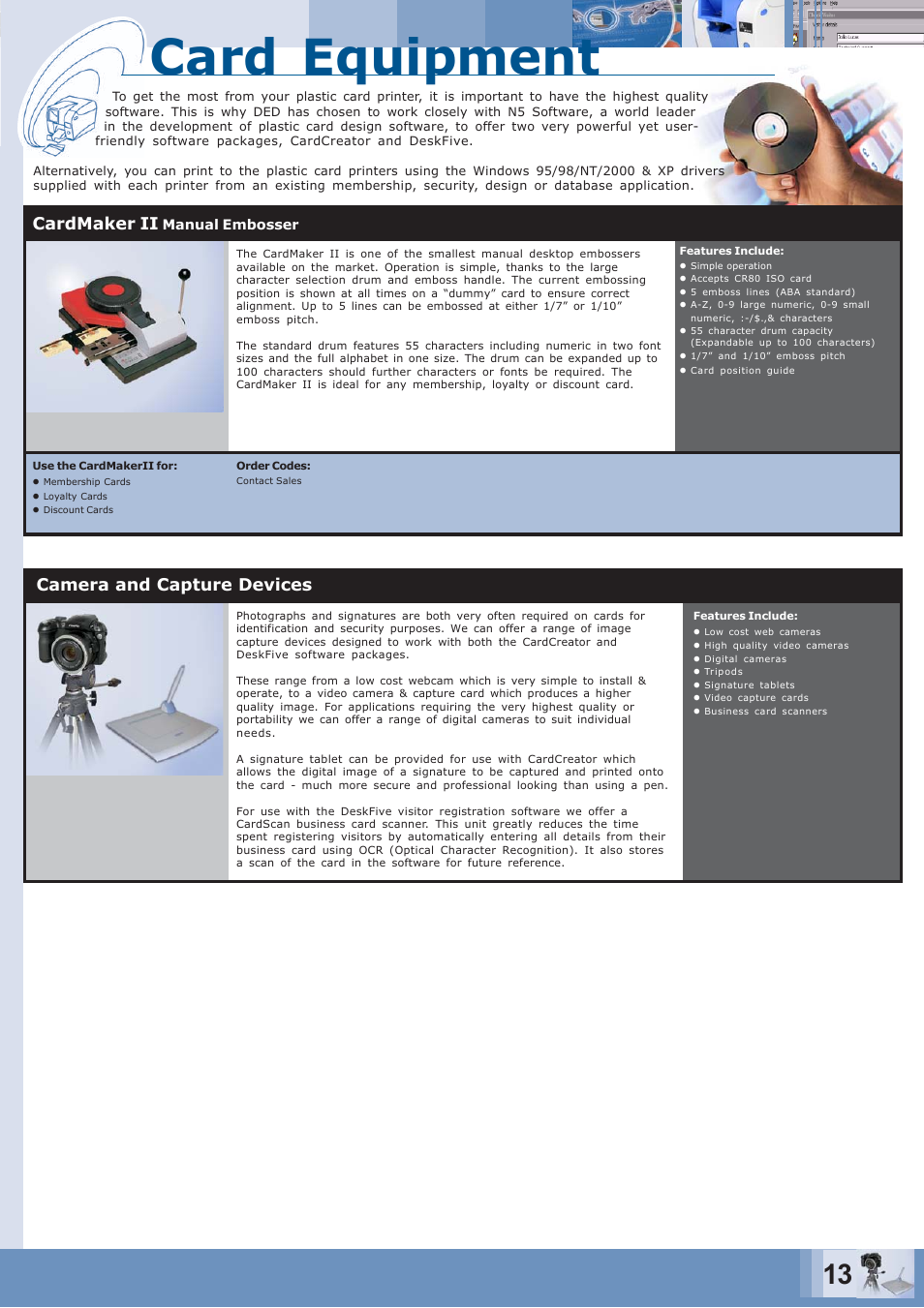 Card equipment, Camera and capture devices, Cardmaker ii | Zebra Technologies CARD PRINTER User Manual | Page 13 / 21