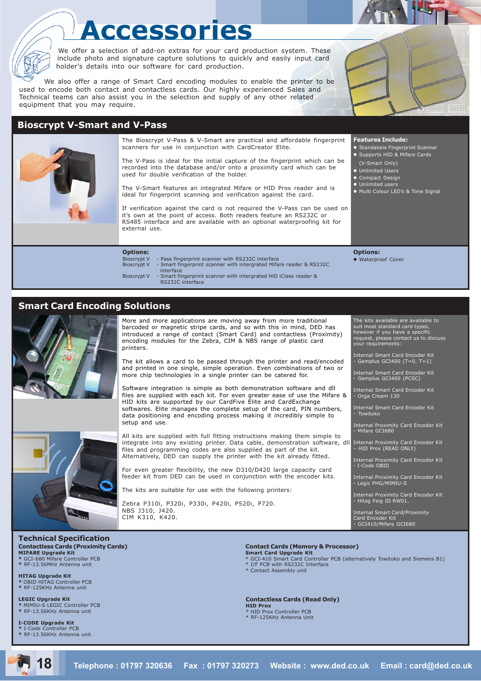 Accessories, Bioscrypt v-smart and v-pass, Smart card encoding solutions | Zebra Technologies CARD PRINTER User Manual | Page 18 / 21