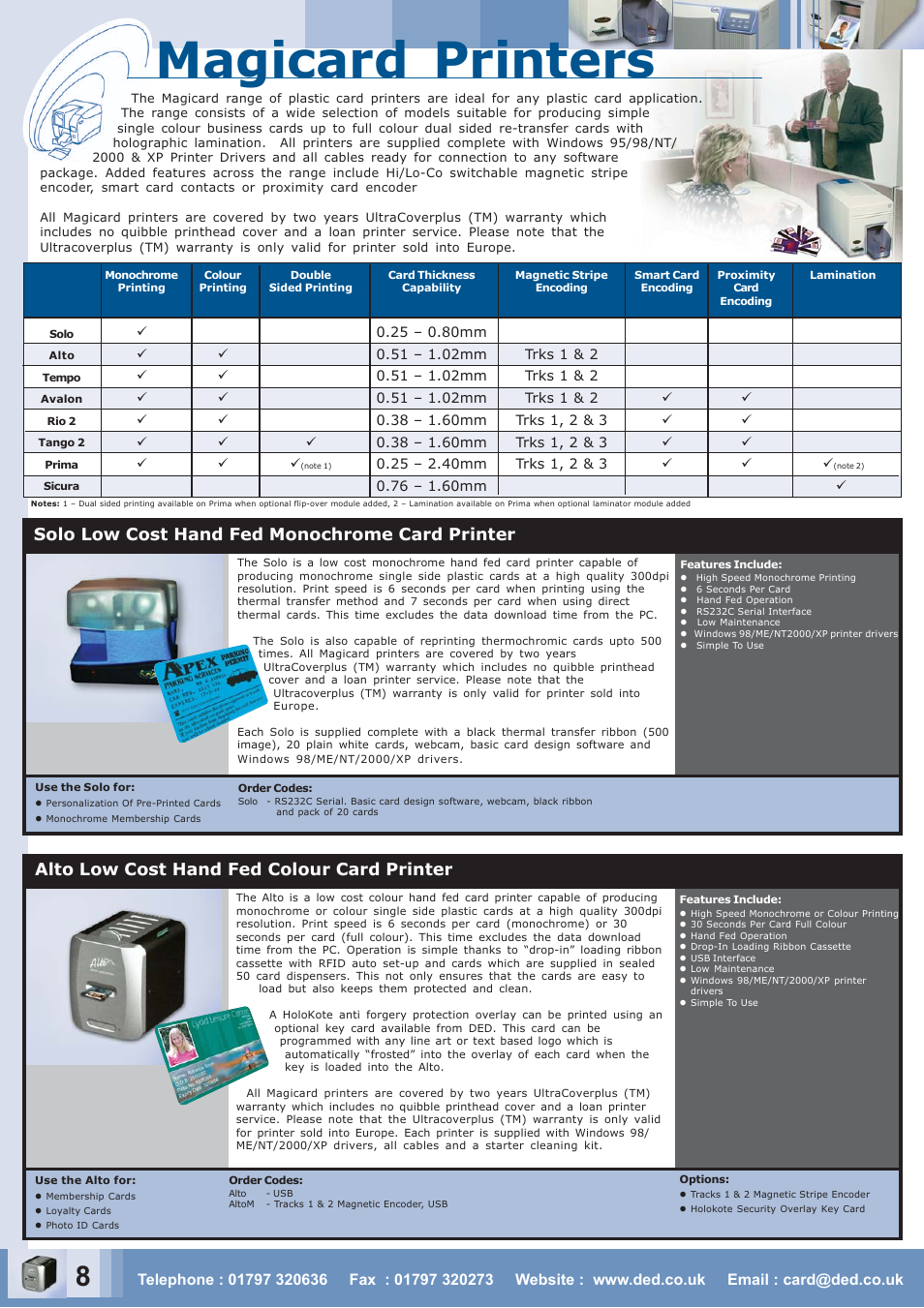 Magicard printers, Solo low cost hand fed monochrome card printer, Alto low cost hand fed colour card printer | Zebra Technologies CARD PRINTER User Manual | Page 8 / 21