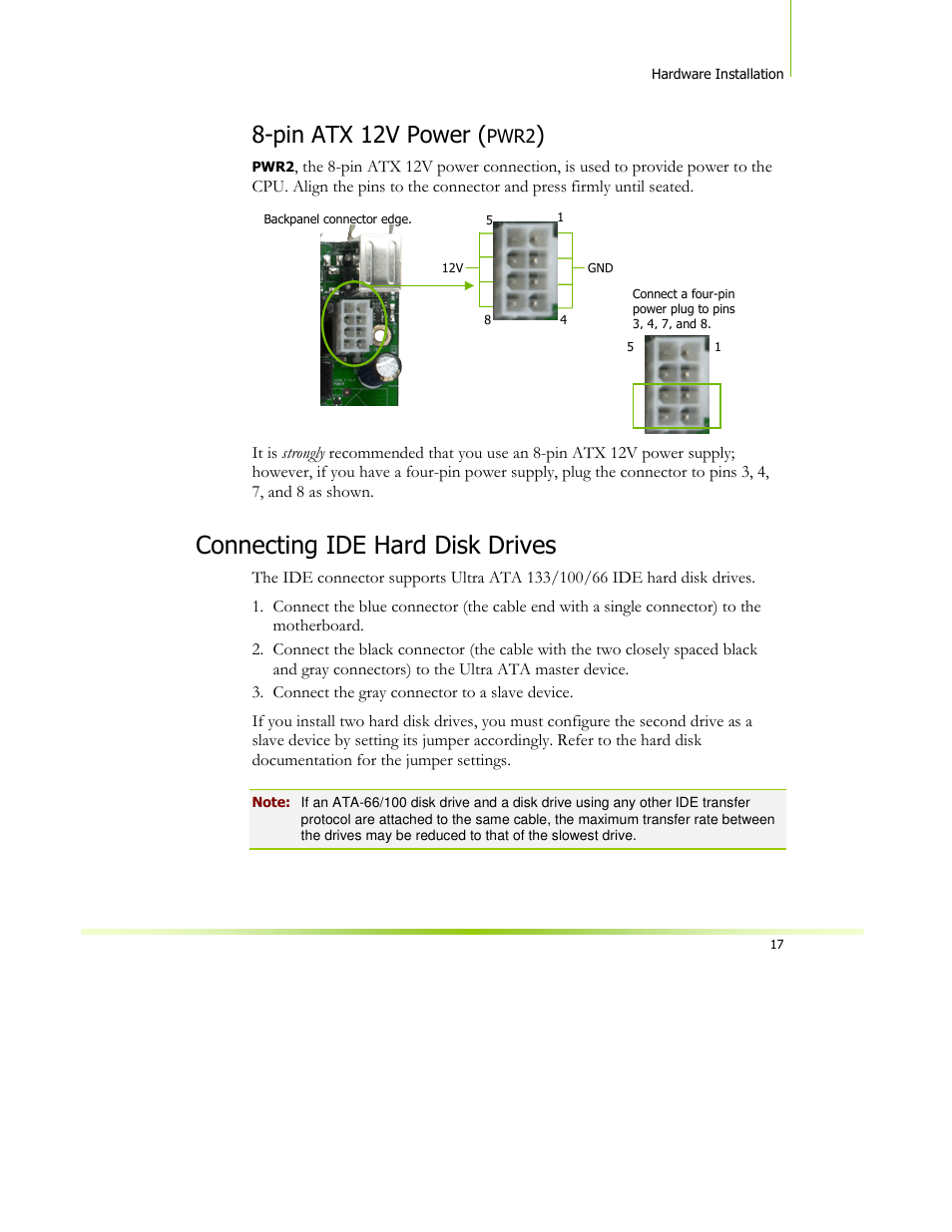 Connecting ide hard disk drives, Pin atx 12v power | XFX 650I User Manual | Page 31 / 121