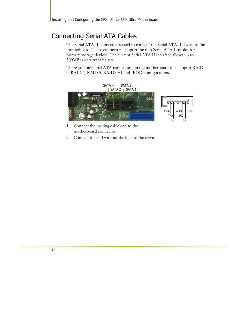 Connecting serial ata cables | XFX 650I User Manual | Page 32 / 121