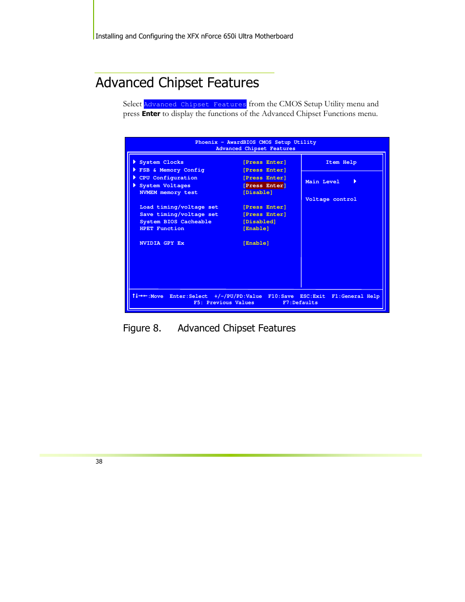 Advanced chipset features, Figure 8. advanced chipset features, Select | XFX 650I User Manual | Page 52 / 121