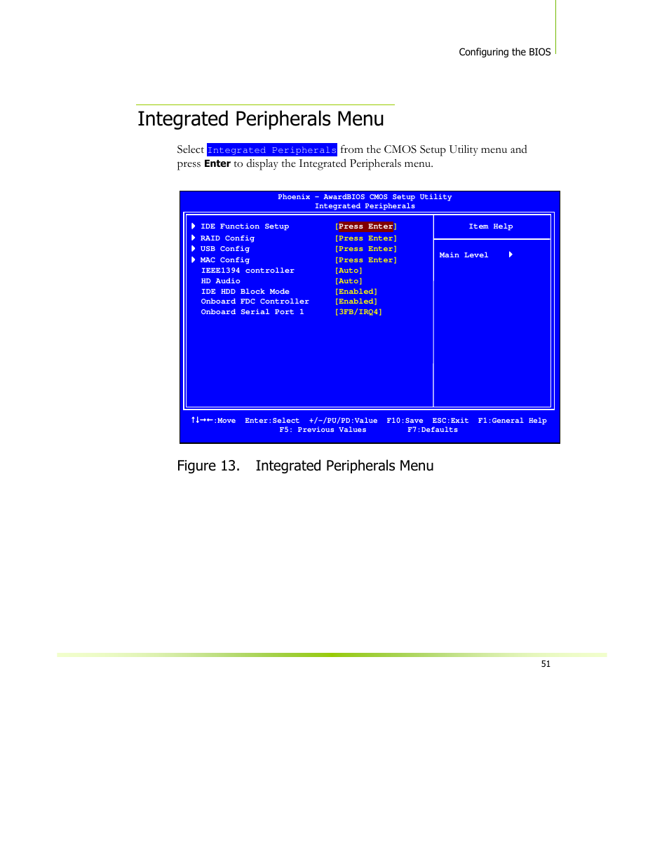 Integrated peripherals menu, Figure 13. integrated peripherals menu, Select | XFX 650I User Manual | Page 65 / 121