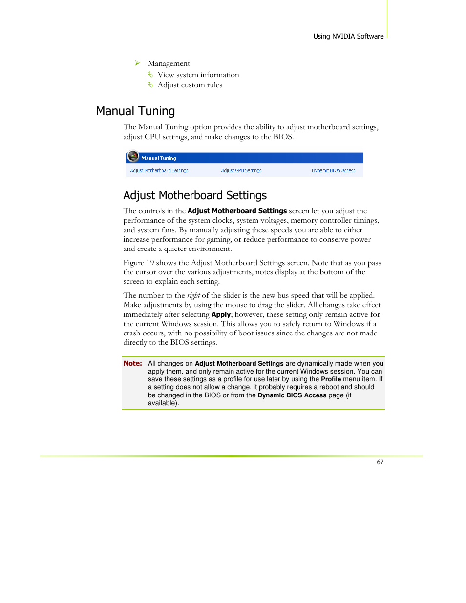 Manual tuning, Adjust motherboard settings | XFX 650I User Manual | Page 81 / 121