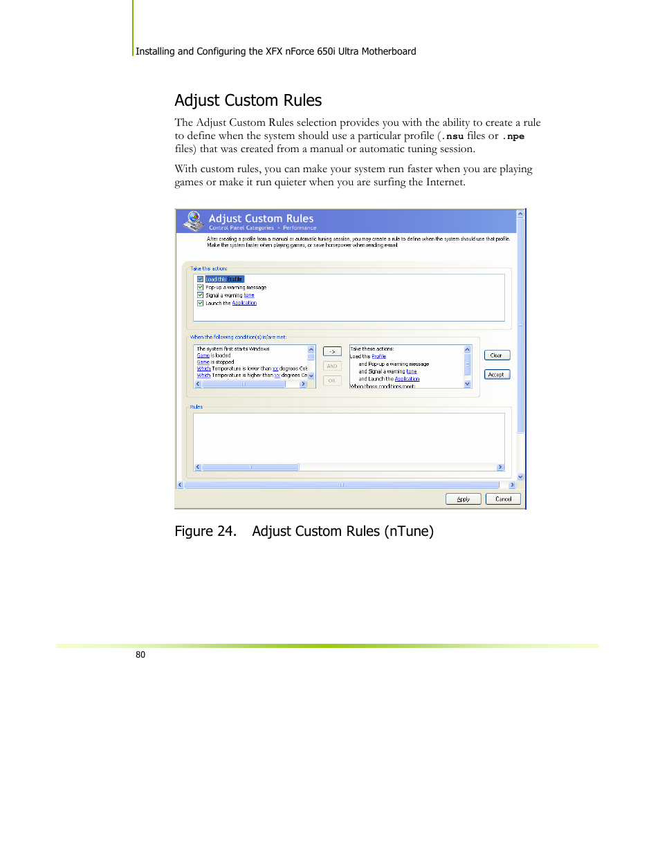 Adjust custom rules, Figure 24. adjust custom rules (ntune) | XFX 650I User Manual | Page 94 / 121