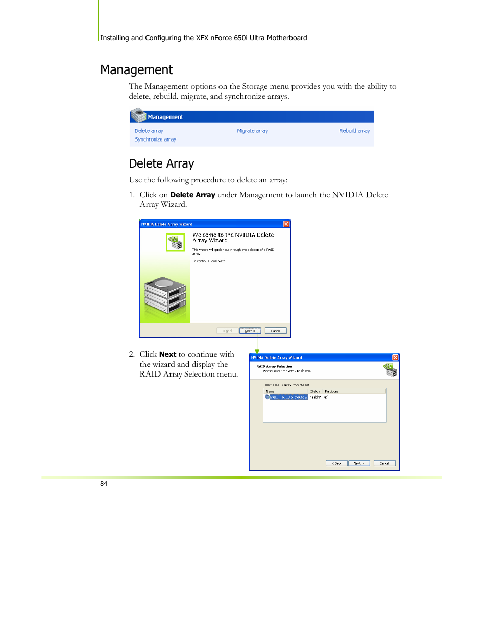 Management, Delete array | XFX 650I User Manual | Page 98 / 121