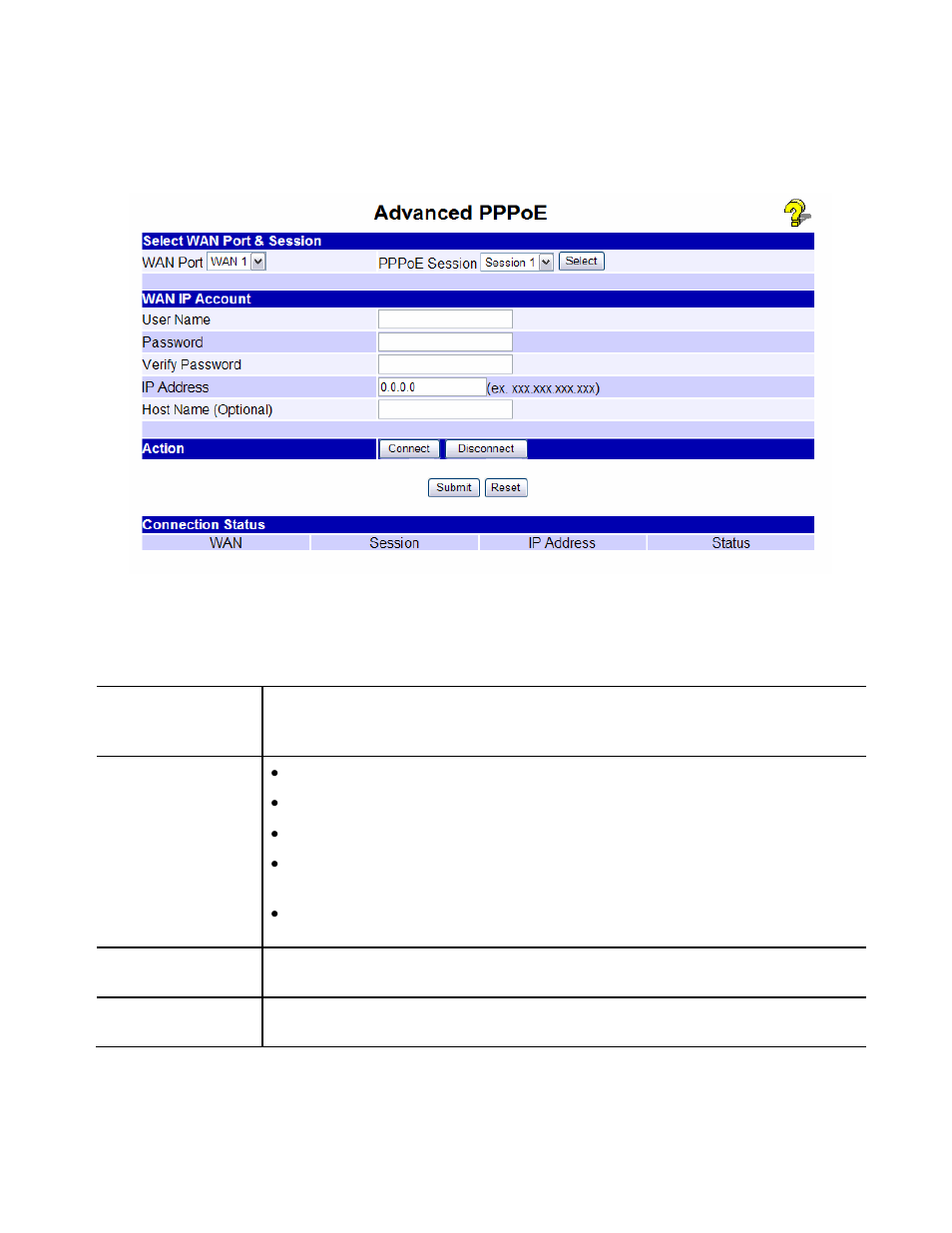 Advanced pppoe, Settings – advanced pppoe | XiNCOM Twin WAN XC-DPG402 User Manual | Page 27 / 79
