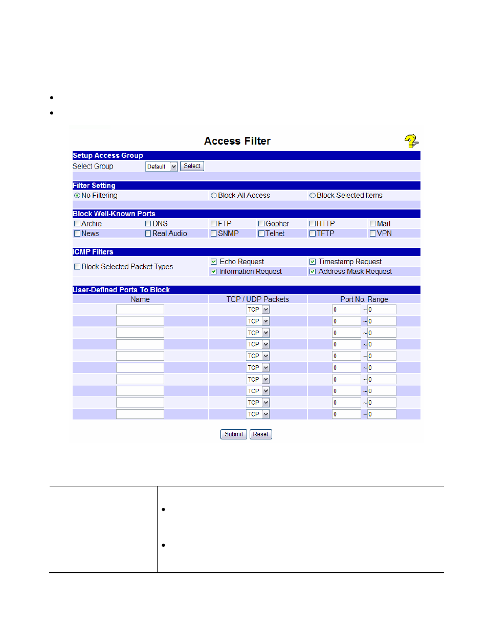Access filter, Settings – block url | XiNCOM Twin WAN XC-DPG402 User Manual | Page 33 / 79