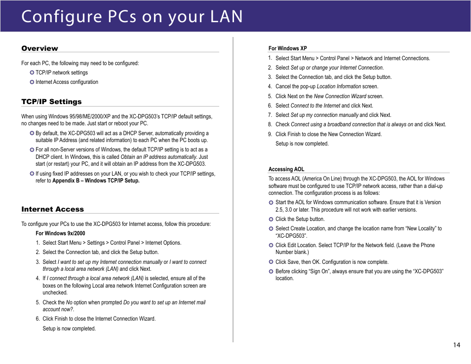 Configure pcs on your lan | XiNCOM Twin WAN XC-DPG503 User Manual | Page 14 / 51