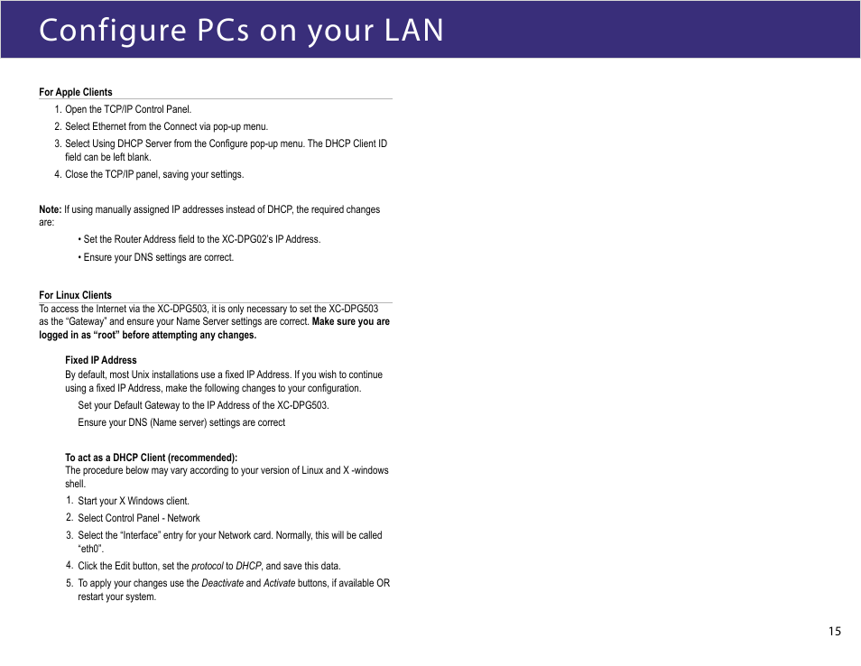 Configure pcs on your lan | XiNCOM Twin WAN XC-DPG503 User Manual | Page 15 / 51