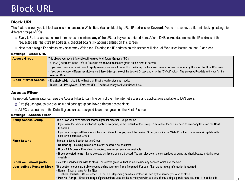 Block url | XiNCOM Twin WAN XC-DPG503 User Manual | Page 31 / 51