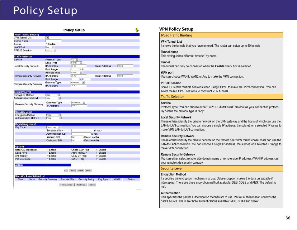 Policy setup | XiNCOM Twin WAN XC-DPG503 User Manual | Page 36 / 51