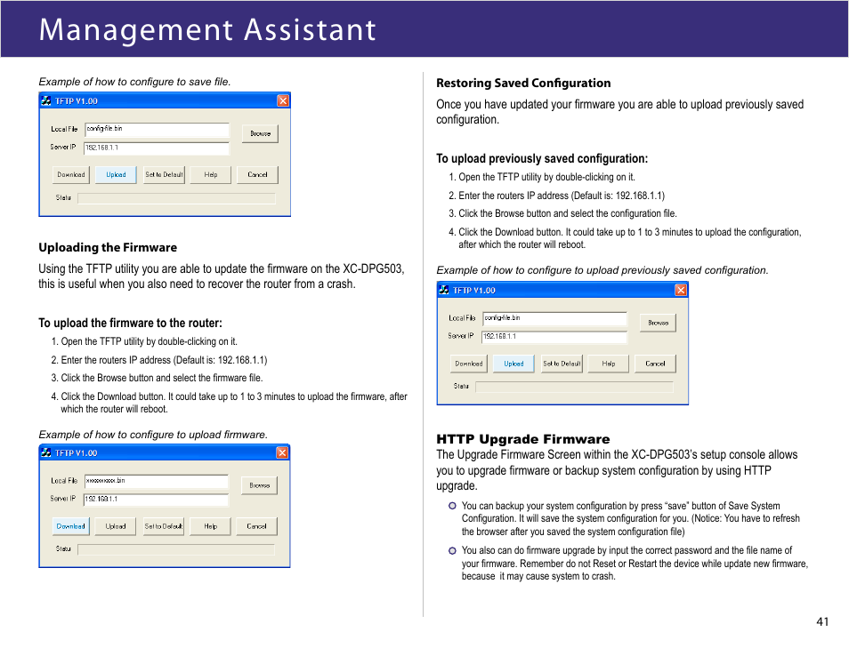 Management assistant | XiNCOM Twin WAN XC-DPG503 User Manual | Page 41 / 51