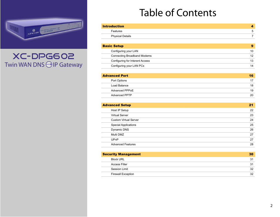 XiNCOM Twin WAN XC-DPG602 User Manual | Page 2 / 52
