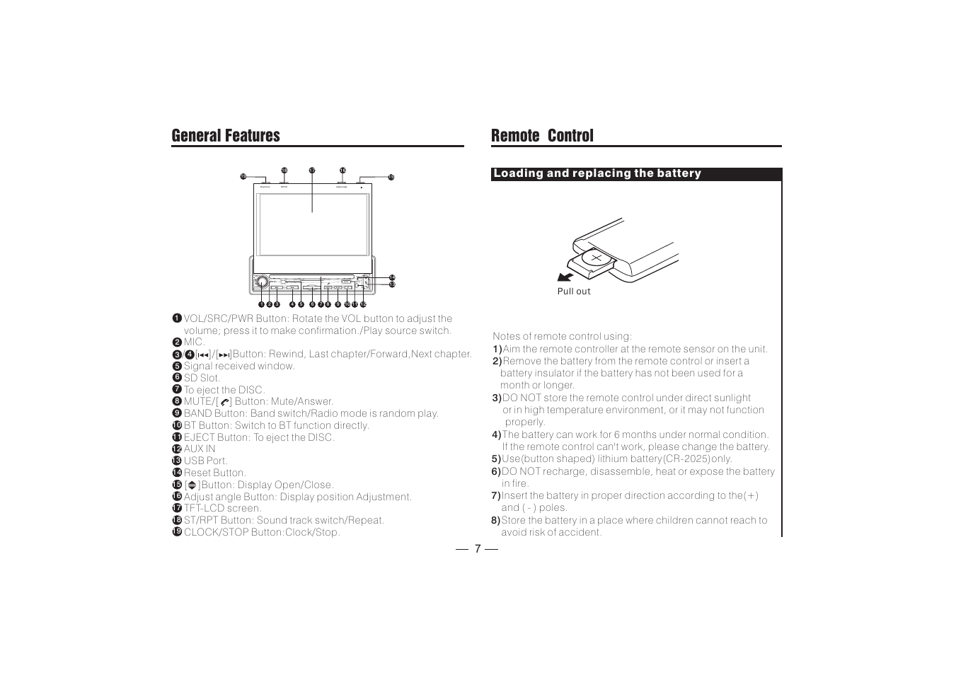 General features, Remote control | XO Vision X348NT User Manual | Page 8 / 27