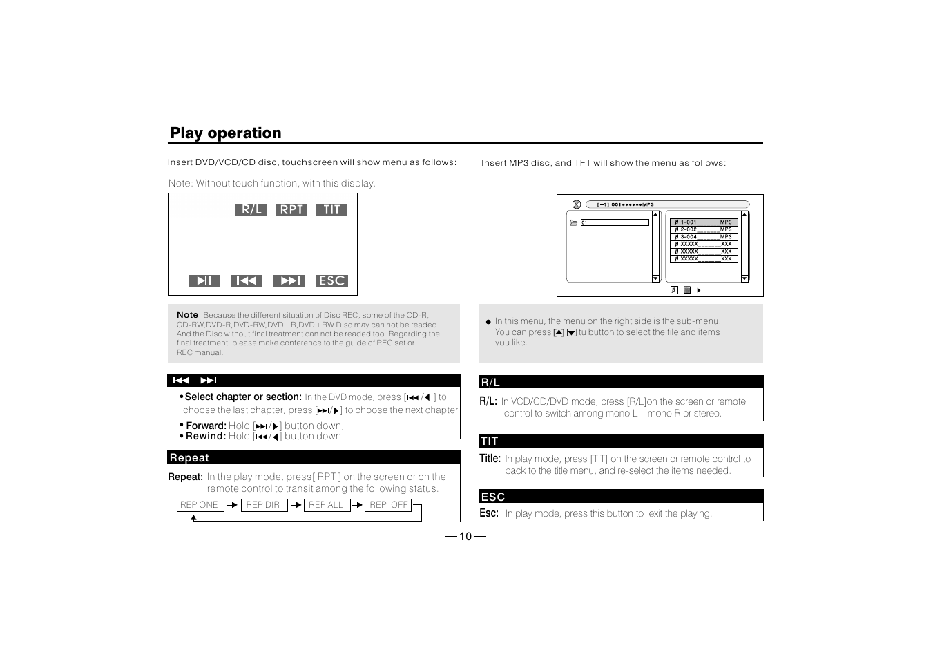 Play operation | XO Vision XO1915BT User Manual | Page 11 / 25