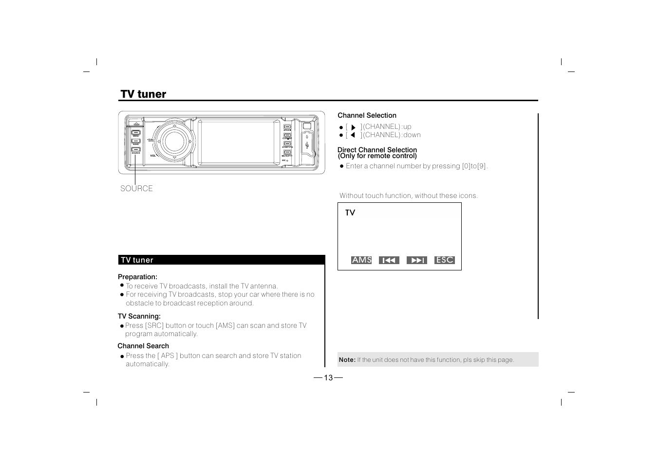 Tv tuner | XO Vision XO1915BT User Manual | Page 14 / 25