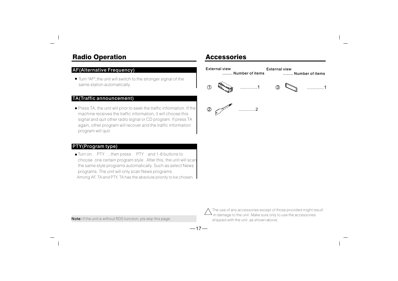 Accessories, Radio operation | XO Vision XO1915BT User Manual | Page 18 / 25