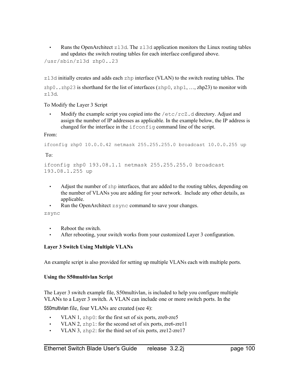 Layer 3 switch using multiple vlans, Using the s50multivlan script | Znyx Networks bh5700 User Manual | Page 100 / 359