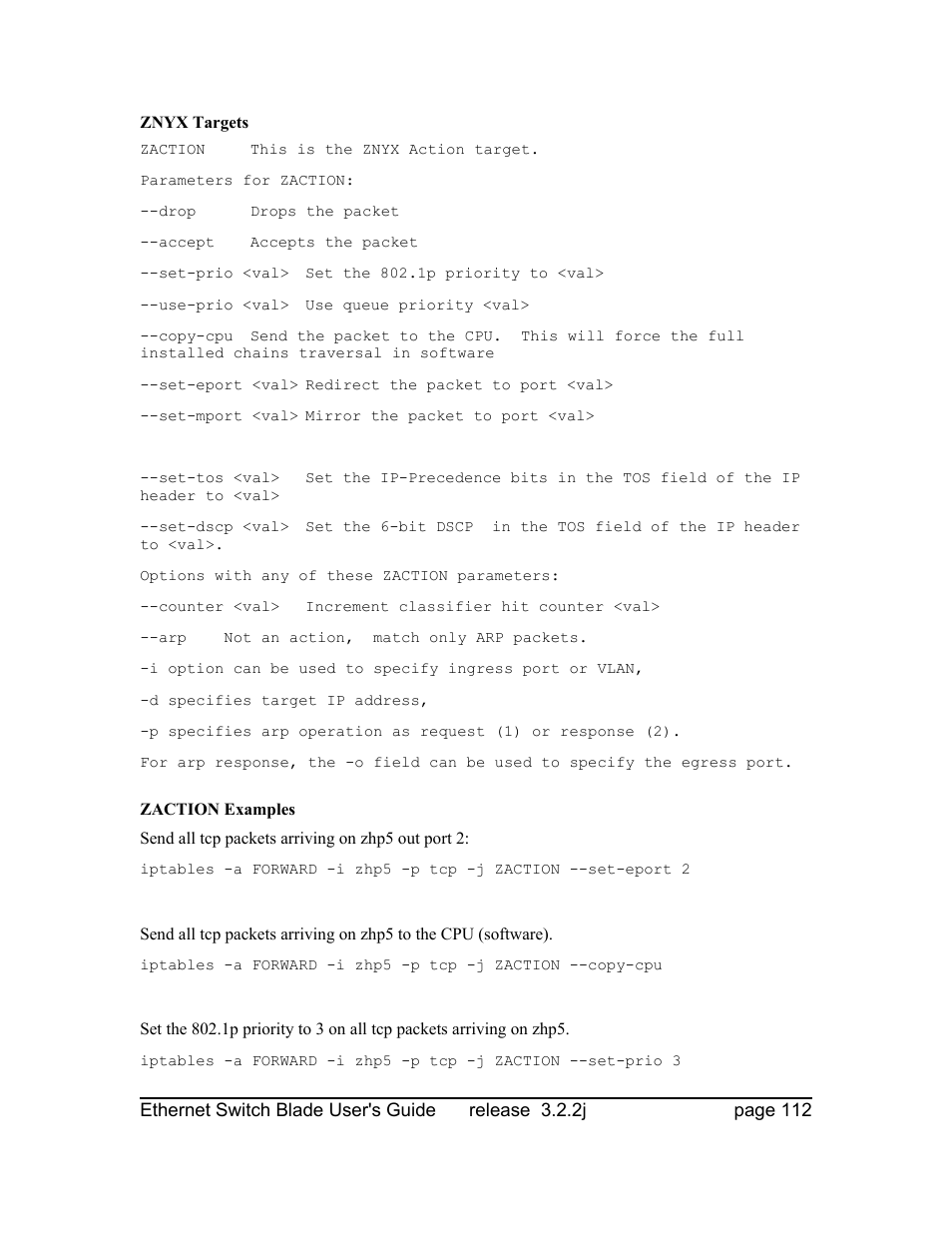 Znyx targets, Zaction examples | Znyx Networks bh5700 User Manual | Page 112 / 359