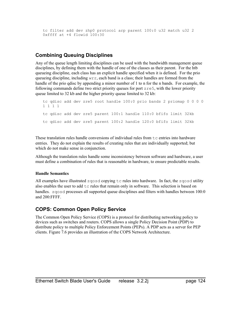 Combining queuing disciplines, Handle semantics, Cops: common open policy service | Znyx Networks bh5700 User Manual | Page 124 / 359