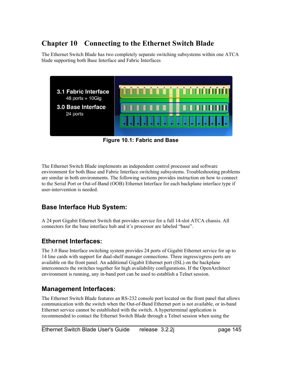 Chapter 10 connecting to the ethernet switch blade, Base interface hub system, Ethernet interfaces | Management interfaces | Znyx Networks bh5700 User Manual | Page 145 / 359