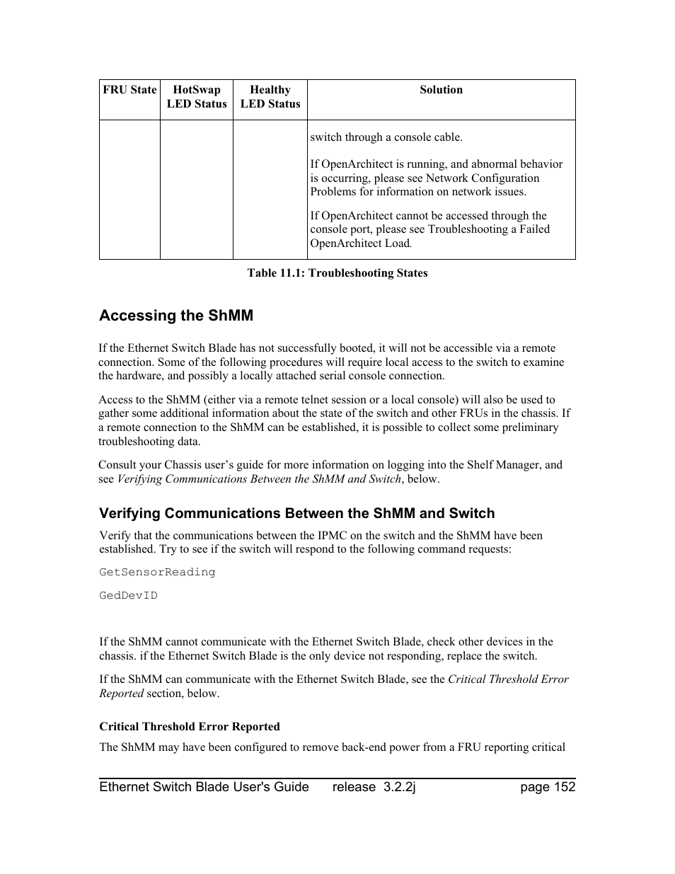 Accessing the shmm, Critical threshold error reported | Znyx Networks bh5700 User Manual | Page 152 / 359