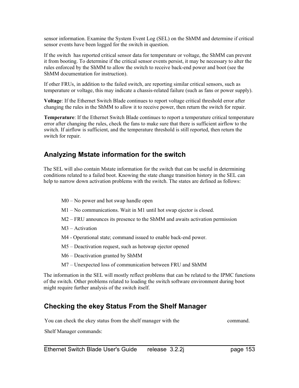Analyzing mstate information for the switch, Checking the ekey status from the shelf manager | Znyx Networks bh5700 User Manual | Page 153 / 359