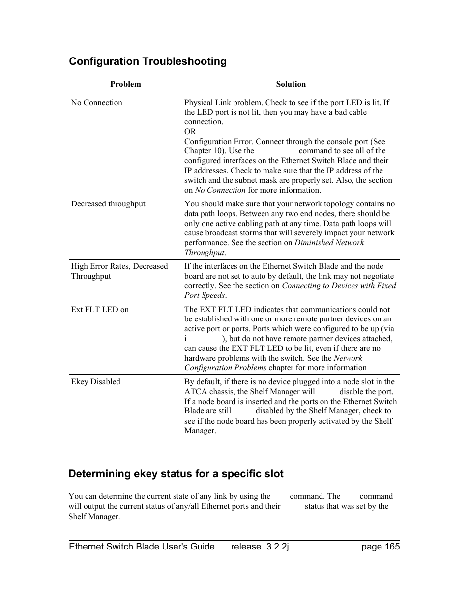 Configuration troubleshooting, Determining ekey status for a specific slot | Znyx Networks bh5700 User Manual | Page 165 / 359