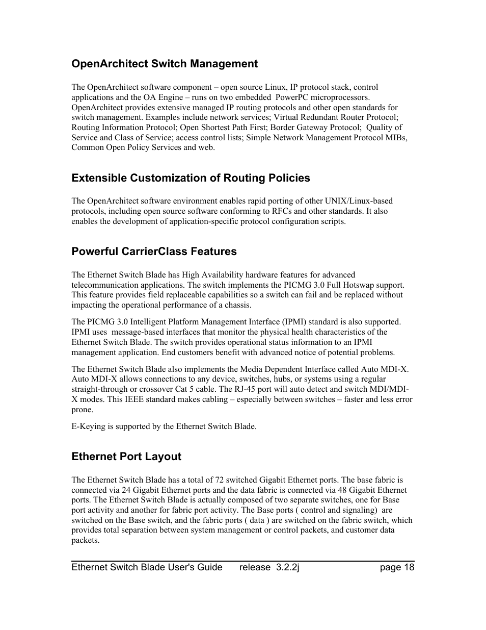 Openarchitect switch management, Extensible customization of routing policies, Powerful carrierclass features | Ethernet port layout | Znyx Networks bh5700 User Manual | Page 18 / 359