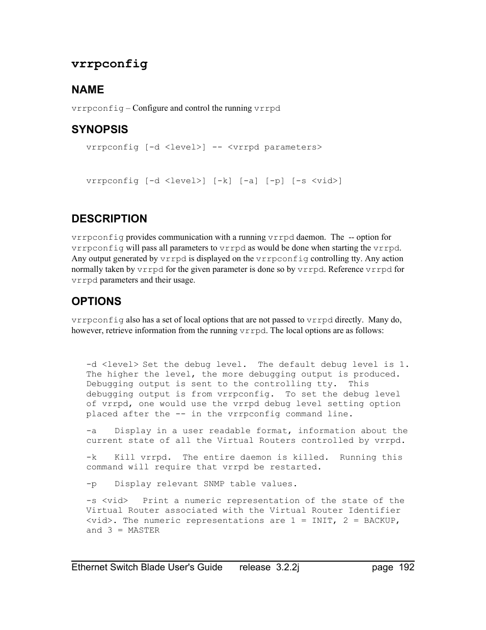 Vrrpconfig | Znyx Networks bh5700 User Manual | Page 192 / 359