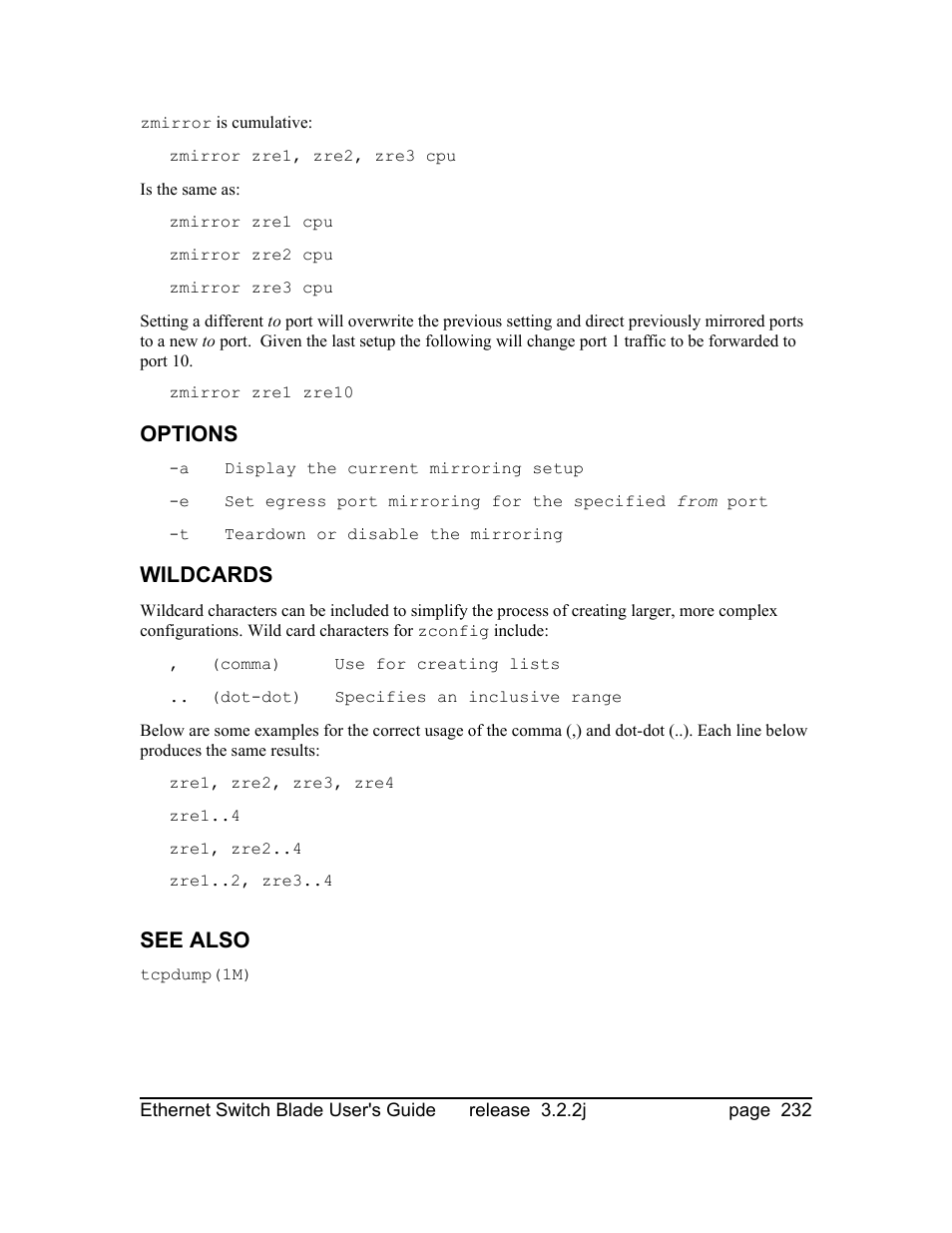 Options, Wildcards, See also | Znyx Networks bh5700 User Manual | Page 232 / 359