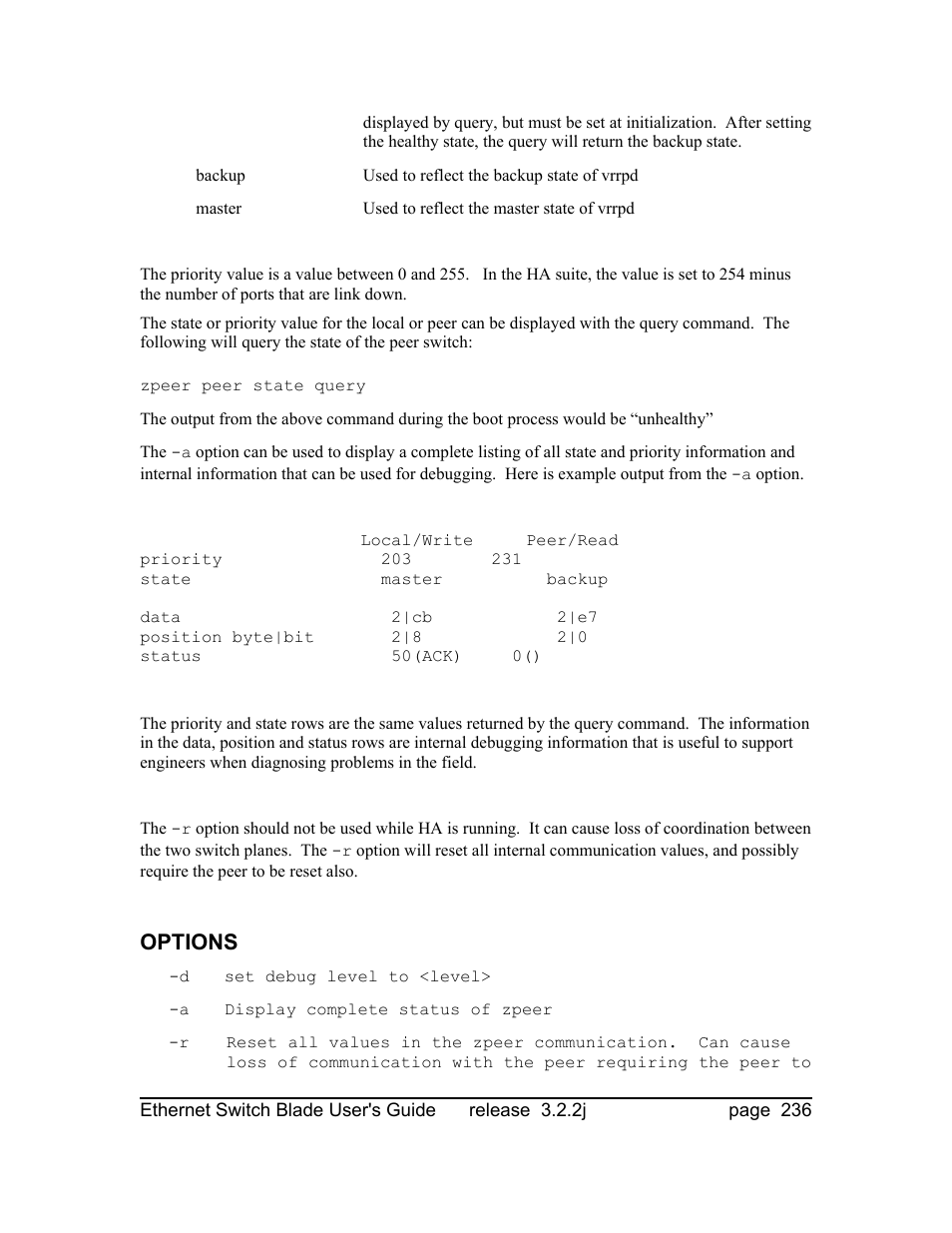 Options | Znyx Networks bh5700 User Manual | Page 236 / 359