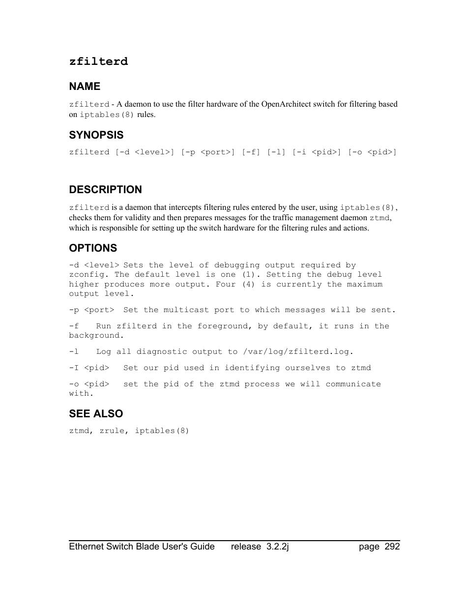 Zfilterd | Znyx Networks bh5700 User Manual | Page 292 / 359